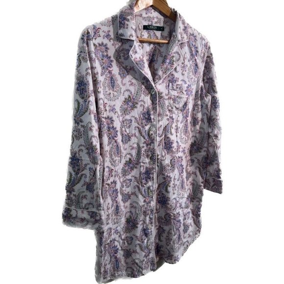 Lauren Ralph Size M Women’s Paisley Collared Button Up Nightshirt - Picture 6 of 11